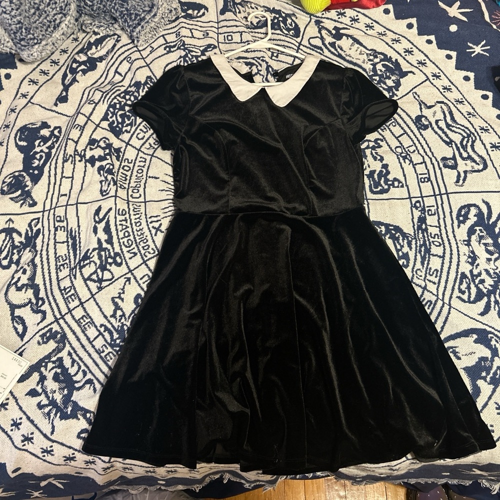 Hot Topic Black Velvet Dress with White Peter Pan Collar